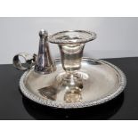 SILVER PLATED CHAMBERSTICK WITH DETACHABLE DRIP PAN AND EXTINGUISHER