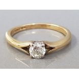 18CT YELLOW GOLD ROUND CUT SOLITAIRE DIAMOND RING 3.3G SIZE O