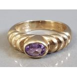 9CT YELLOW GOLD OVAL AMETHYST ONE STONE RING 6.1G SIZE O