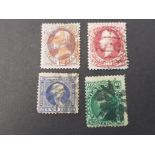 4 U.S.A STAMPS INCLUDES 1867 TEN CENTS, 1869 SIX CENTS, 1870 TWELVE CENTS DULL PURPLE AND 1873