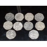 10 COLLECTABLE 50 PENCE PIECES INC 1918 REPRESENTATION OF THE PEOPLES ACT AND THE BATTLE OF