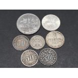 4 ANTIQUE AND 2 VINTAGE GERMAN/AUSTRIAN SILVER COINS AND A SILVER BELGIUM 50 FRANC COIN