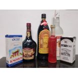 6 ASSORTED BOTTLES OF ALCOHOL INCLUDES OUZO COMMANDRIA SWEET WINE PEACH SCHNAPPS ETC