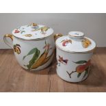 ROYAL WORCESTER EVESHAM BISCUIT BARREL AND LIDDED STORAGE JAR