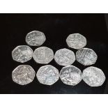 10 COLLECTABLE 50 PENCE PIECES INC THE BATTLE OF HASTINGS AND 1918 REPRESENTATION OF THE PEOPLE ACT
