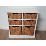 WOOD FRAMED 6 DRAWER CHEST WITH WICKER DRAWERS 78CM BY 80CM