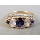 9CT YELLOW GOLD BLUE AND WHITE STONE RING 3.5G SIZE T