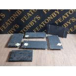 5 BLACK SLATE CENTRE PIECES PLUS 5 BLACK SLATE PLACEMATS