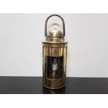 ANTIQUE NAUTICAL BRASS BINNACLE LAMP BY SHERWOOD'S OF BIRMINGHAM WITH BARTRAMS PORCELAIN PUSH IN