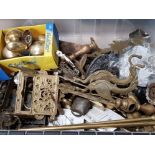 LARGE BOX OF ASSORTED BRASS DOOR HANDLES AND METAL WARE ETC