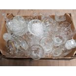 BOX CONTAINING A LARGE QUANTITY OF GLASSWARE INCLUDES DECANTERS AND DRINKING GLASSES ETC