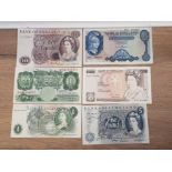 GROUP OF SIX BANK OF ENGLAND BANKNOTES INCLUDING ONE POUND BEALE, FIVE POUND O'BRIENS, ONE POUND