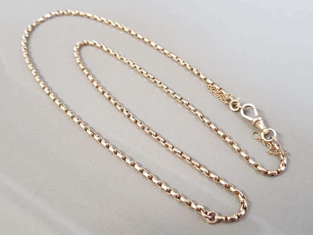 22INCH 9CT YELLOW GOLD SMALL LINK OVAL BELCHER LINK CHAIN WITH SWIVEL CATCH AND SAFETY CHAIN 11G