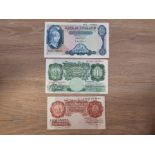 3 OLD BANKNOTES 1949-55 TEN SHILLINGS BEALE, ONE POUND AND FIVE POUND O'BRIEN NOTES VF
