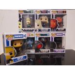 7 BOXED POP FIGURES INCLUDING HELLBOY SPIDER GWEN ETC