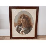VINTAGE PRINT OF GRACE DARLING IN MAHOGANY AND GILT FRAME 25 INCH X 21 INCH
