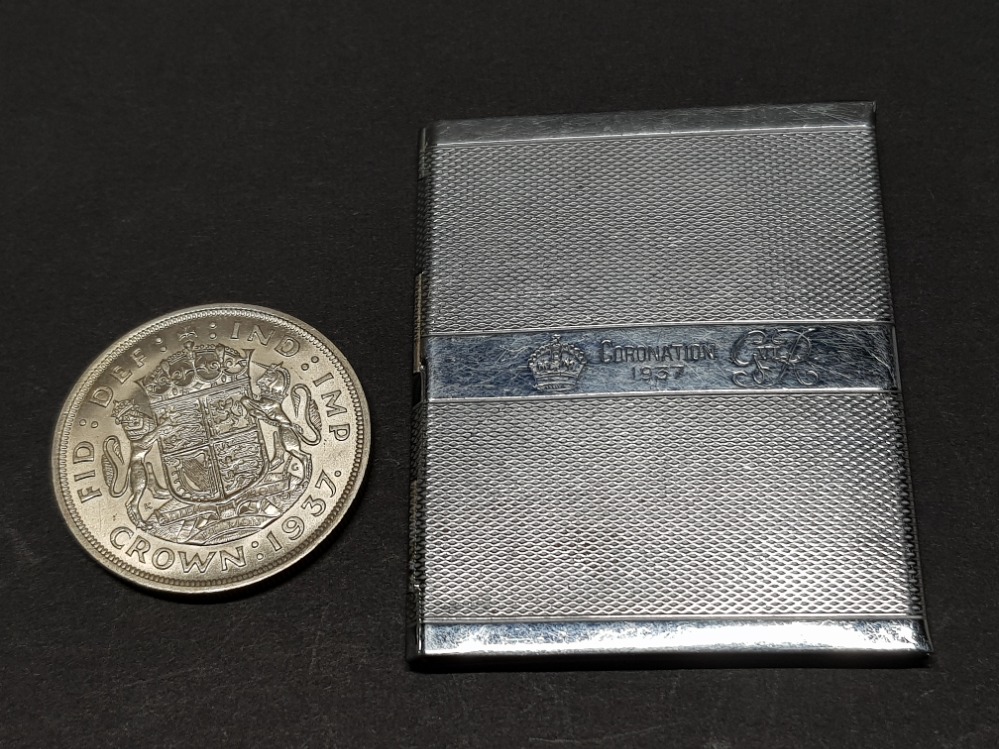 1937 CORONATION CROWN ABOUT UNCIRCULATED ACCOMPANIED BY A CORONATION STAMPED CARD CARRYING CASE