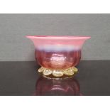 A VICTORIAN HAND MADE MOUTH BLOWN CRIMSON RIM APPLIED CRIMPED BASE