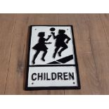 CAST METAL CHILDREN PLAYING SIGN