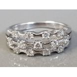 18CT WHITE GOLD THREE ROW DIAMOND BAND APPROXIMATELY. 48CT 4.6G SIZE O1/2