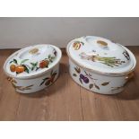 ROYAL WORCESTER EVESHAM 2 X LARGE OVAL CASSEROLES WITH COVERS 12INCH AND 10INCH