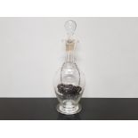 SMALL DECANTER WITH HALLMARKED BIRMINGHAM SILVER SHERRY LABEL