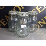 3 IKEA GLASS LIDDED JARS