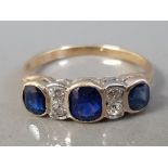18CT YELLOW GOLD SAPPHIRE AND DIAMOND RING 3.4G SIZE N1/2