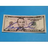UNITED STATES OF AMERICA 5 DOLLARS NOTE SIGNED BY HOLLYWOOD ACTOR HENRY WINKLER, THE FONZ