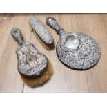3 PIECE SILVER BACKED BRUSH SET ALL DIFFERENT HALLMARKS INCLUDING BIRMINGHAM SILVER ETC