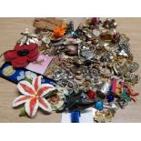 BAG OF COSTUME JEWELLERY BROOCHES AND BADGES