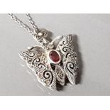 SILVER 925 MARCASITE BUTTERFLY LOCKET ON CHAIN 10.7G