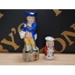 2 STANDING MEN TOBY JUGS SAMSON/CHELSEA SITZENDORF HEARTY GOOD FELLOW WITH GOLD ANCHOR AND BABY