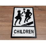 CAST METAL CHILDREN PLAYING SIGN