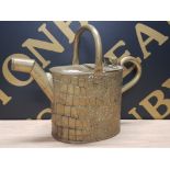 JOSEPH SANKEY AND SONS ARTS AND CRAFTS CROCODILE SKIN EFFECT BRASS WATER CAN WITH NEPTUNE MARK