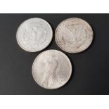 3 SILVER USA MORGAN 1 DOLLAR COINS DATED 1889, 1896 AND 1922 IN CASE