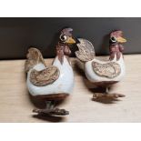 STUDIO POTTERY PAIR OF CHICKENS ON METAL LEGS