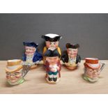 6 ASSORTED CHARACTER JUGS INCLUDES TOM PEARCE