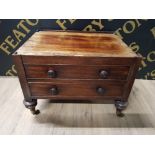 OLD MAHOGANY 2 DRAWER COFFEE TABLE ON BRASS CASTERS