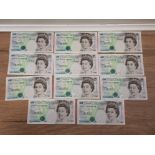 12 UK 5 POUND BANKNOTES 1991-98 KENTFIELD, 7 2 AND 2 ARE CONSECUTIVE, EF TO UNC