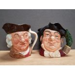 3 VERY LARGE ROYAL DOULTON CHARACTER JUGS INC SAM JOHNSON AND MINE HOST ONE HAS A SLIGHT CHIP 16CM