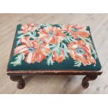 MAHOGANY FRAMED TAPESTRY SEATED FOOTSTOOL