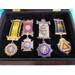 MASONIC MEDALS 4 STERLING SILVER INTACT WITH ORIGINAL RIBBONS AND BARS