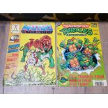 2 VINTAGE FIRST EDITION COMICS, 1986 HE MAN MASTERS OF THE UNIVERSE AND 1990 TEENAGE MUTANT HERO