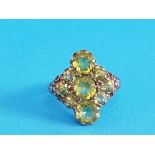 9CT GOLD GREEN STONE CLUSTER RING PERIDOT 4.8G SIZE M1/2