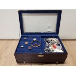 PRESTIGE JEWELLERY BOX PLUS CONTENTS TO INCLUDE COSTUME JEWELLERY BANGLES, RINGS ETC