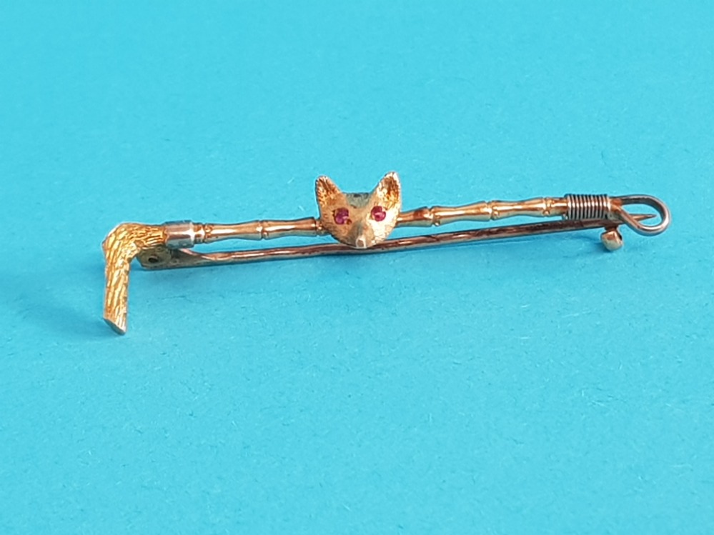 15CT GOLD FOX HEAD SET WITH 2 RUBY STONE BROOCH 3.1G SIZE 48MM