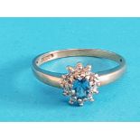9CT GOLD BLUE TOPAZ AND WHITE STONE CLUSTER RING 2.4G SIZE P