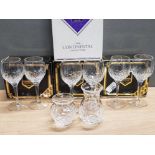 SET OF 6 EDINBURGH CRYSTAL DRINKING GLASSES AND 2 LEAD SMALL VASES ALL BOXED