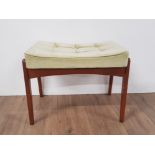 TEAK FRAMED FOOTSTOOL WITH GREEN BUTTONED FABRIC